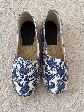 Isabel Marant White Canvas Espadrilles with Blue Floral
